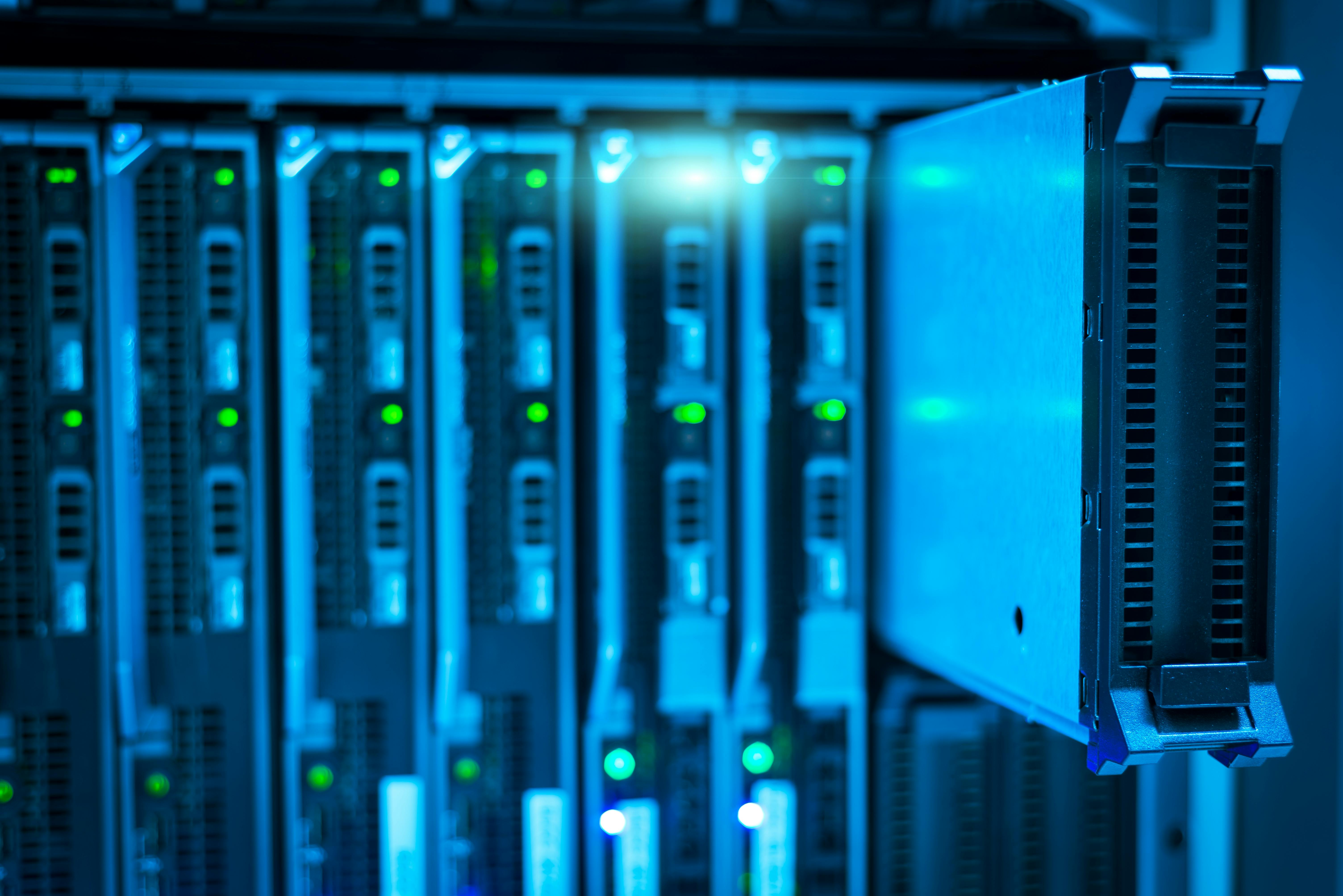 Technology and telecommunications — server room, network equipment, tech infrastructure